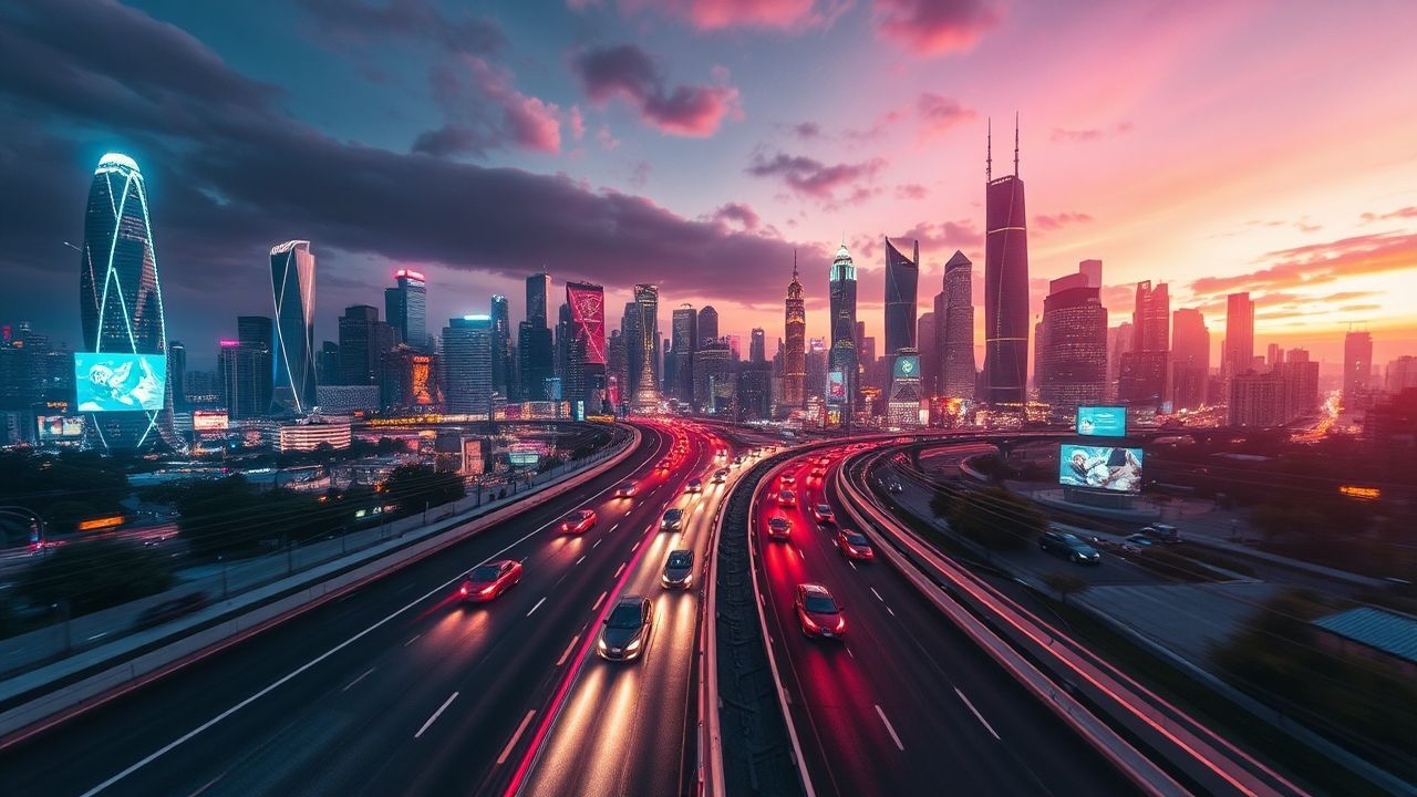 Striking Flying Cars Traffic Neon Dreams