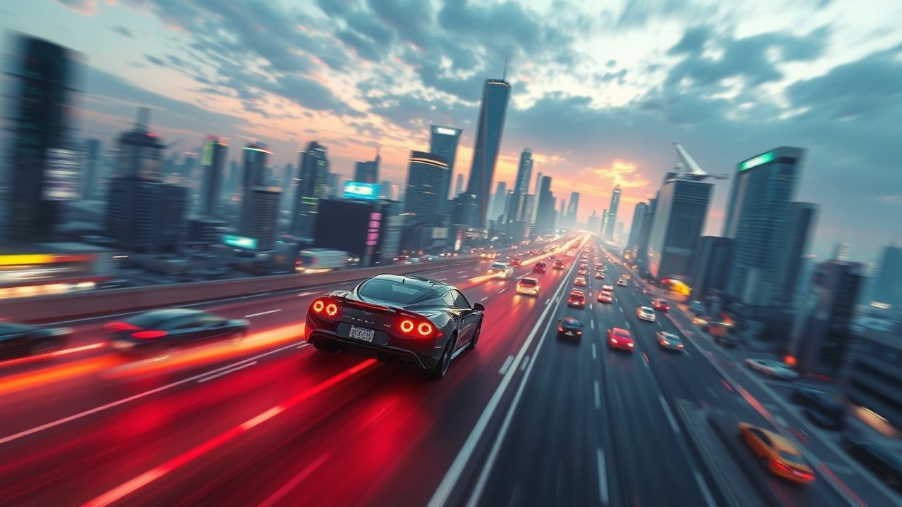 Sweeping Flying Cars Traffic Neon Dreams