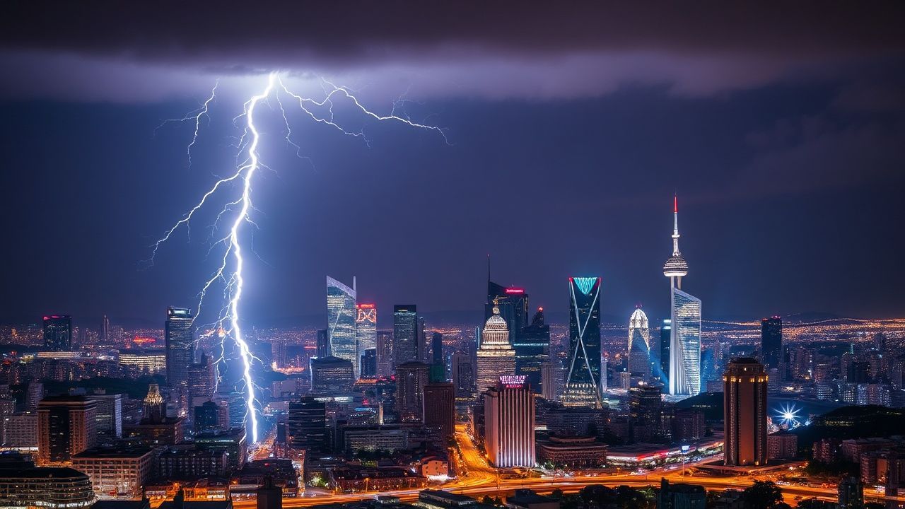 Immense Lightning Bolt City by Night