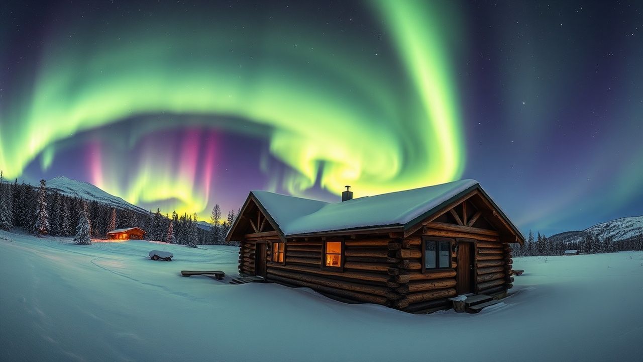 Splendid Northern Lights Cabin in Winter