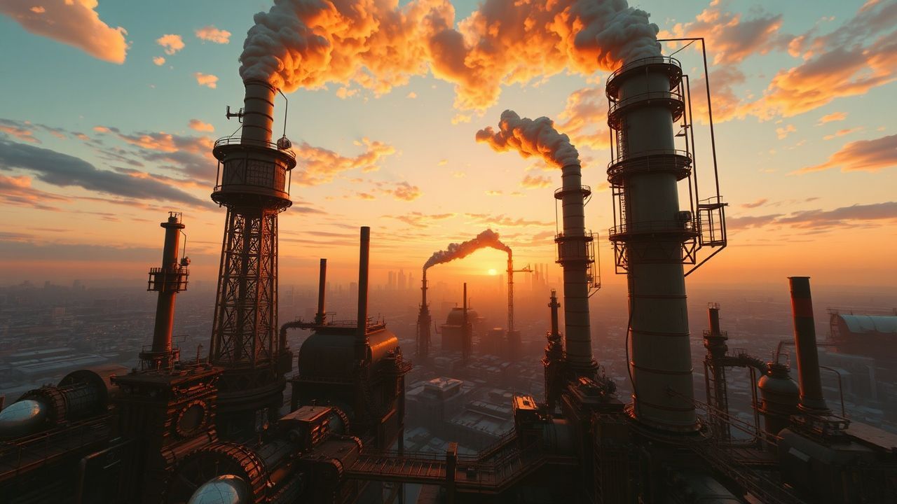 Brilliant Steampunk City Brass at Sunset