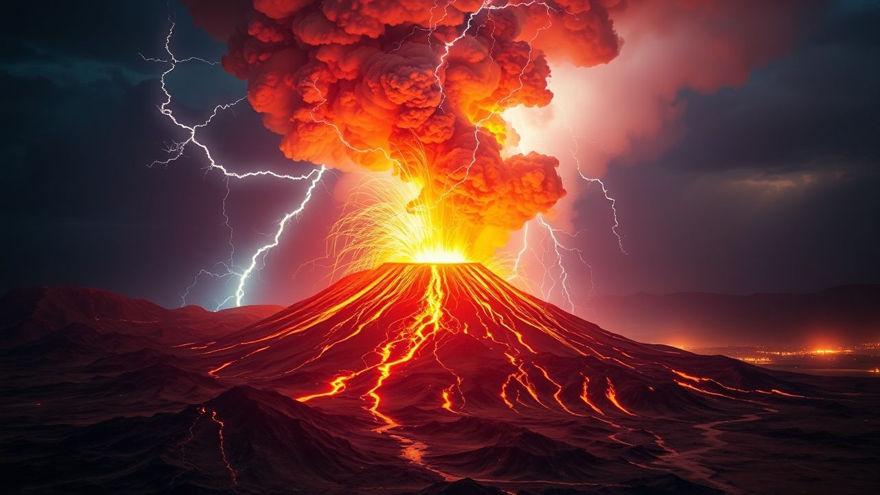 Luminous Volcanic Lightning Eruption