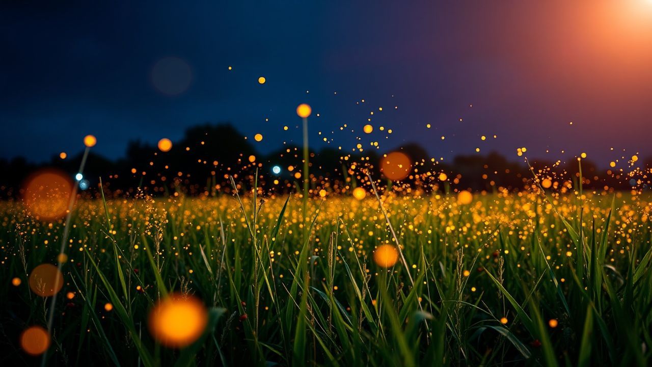 Haunting Fireflies Field Warm by Night