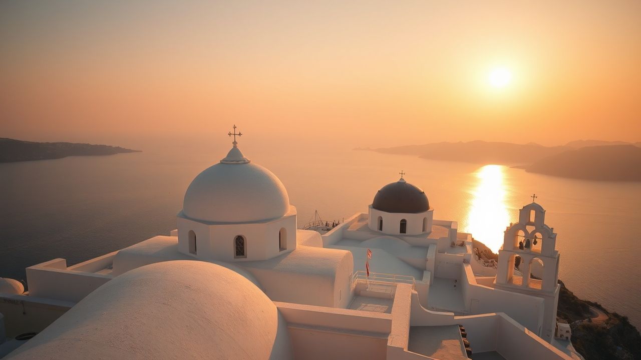 Legendary Santorini Domes White at Sunset
