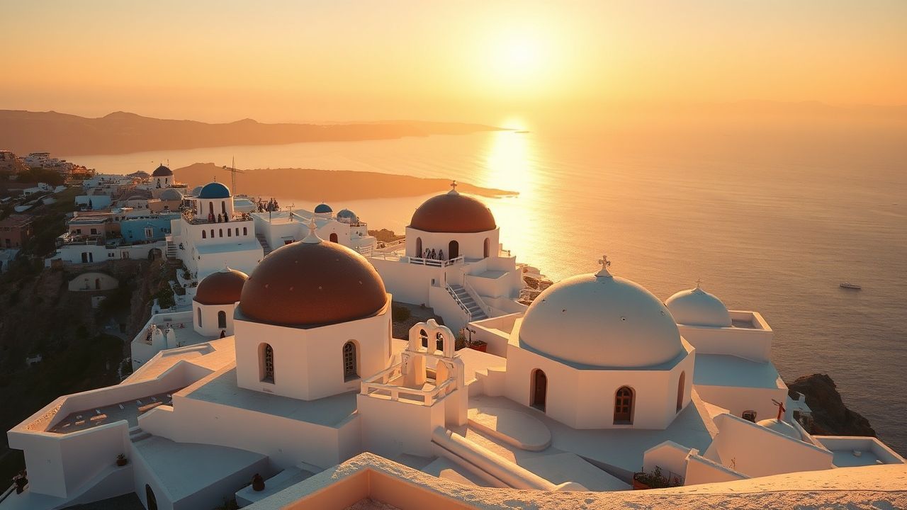 Majestic Santorini Domes White at Sunset