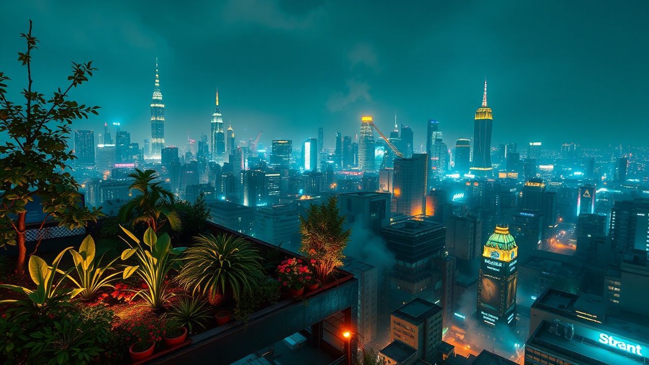 Brilliant Rooftop Garden Oasis by Night