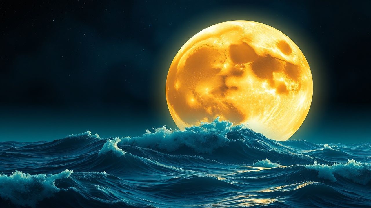 Lush Giant Moon Touching by Night