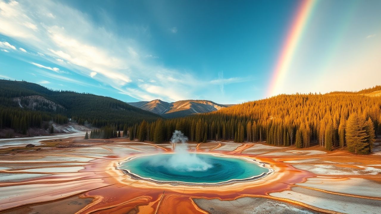Towering Grand Prismatic Rainbow in Spring