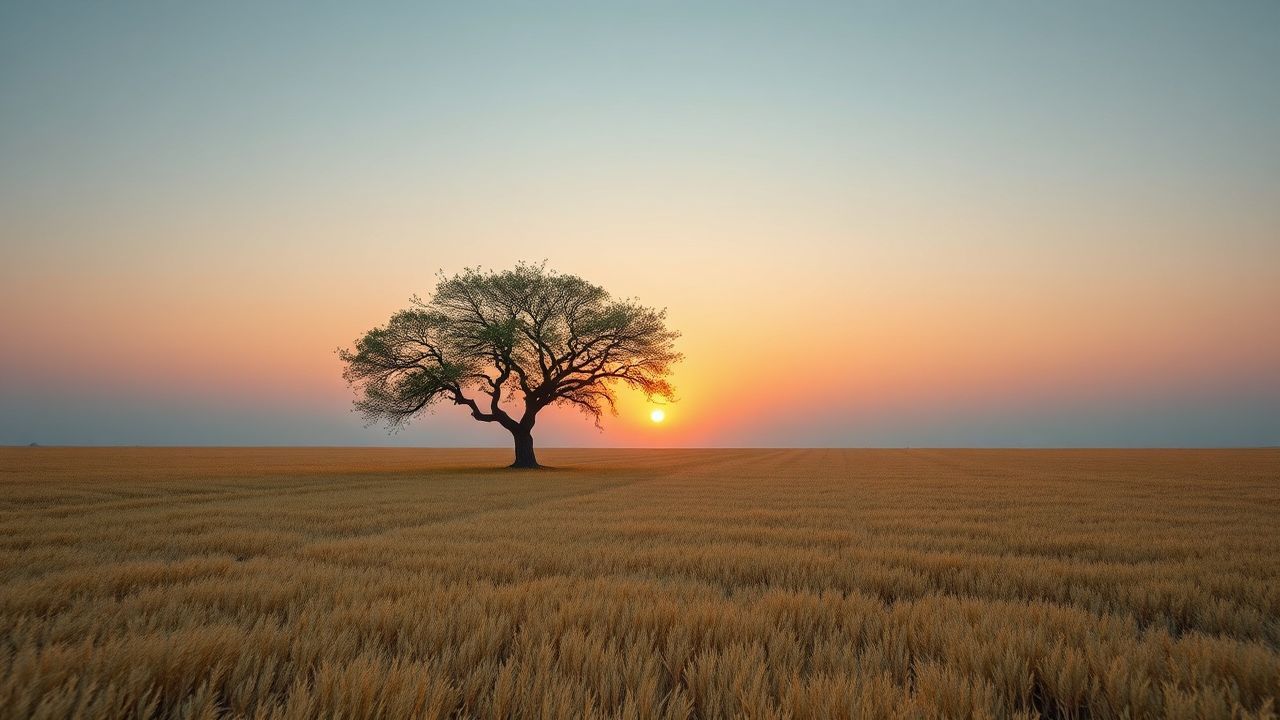 Dramatic Single Tree Horizon at Sunset