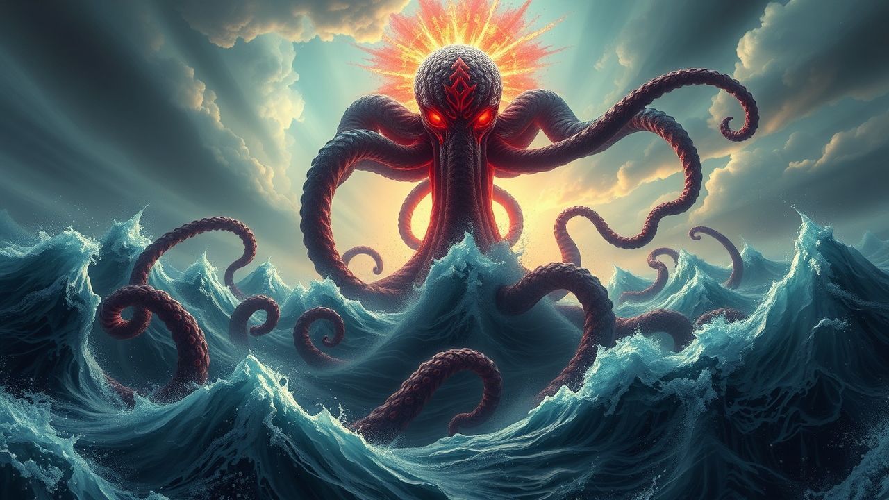 Dramatic Cthulhu Rising Tentacles Storm