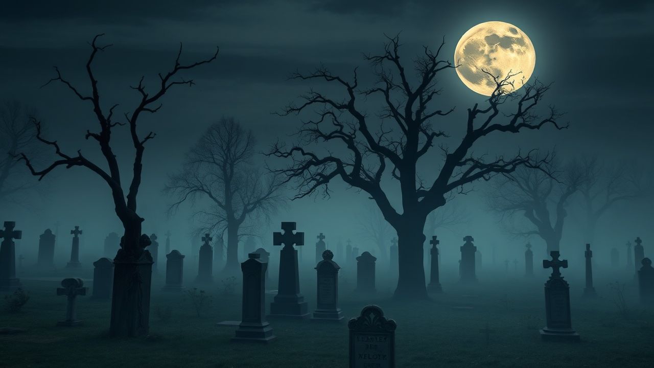 Captivating Graveyard Full Moon in the Mist