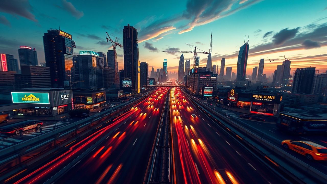 Sprawling Flying Cars Traffic Neon Dreams