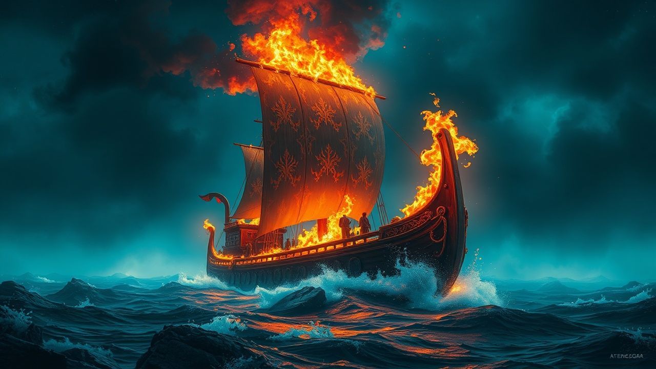 Phenomenal Viking Funeral Burning by Night