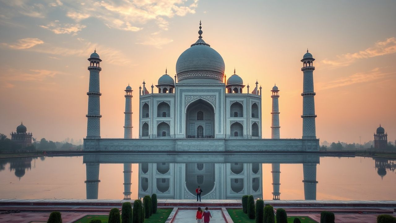 Lustrous Taj Mahal Symmetry at Sunrise