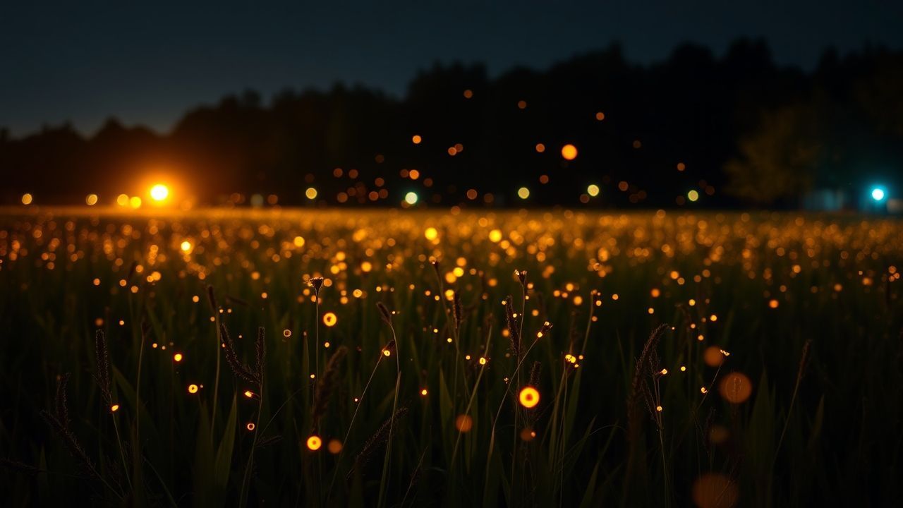 Striking Fireflies Field Warm by Night