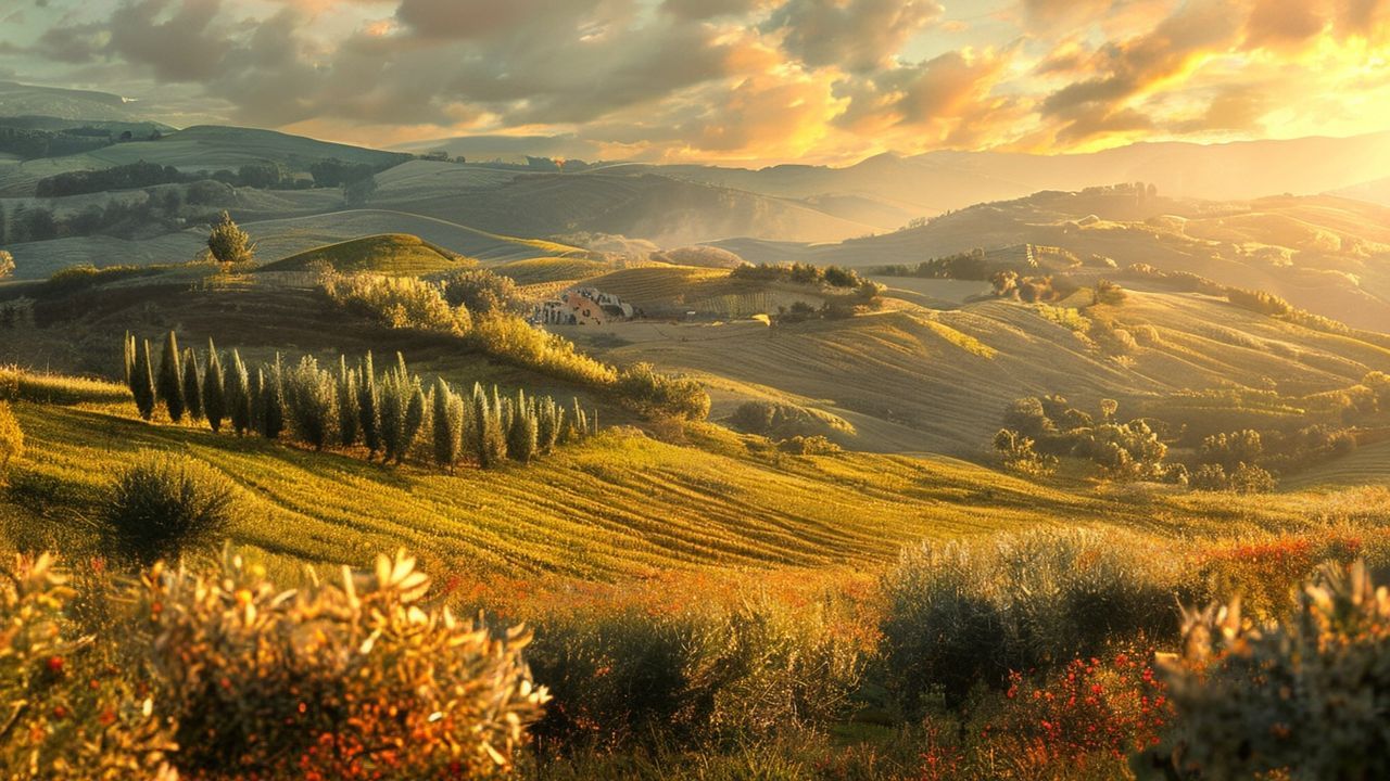 Verdant Tuscany Olive Grove in Golden Light