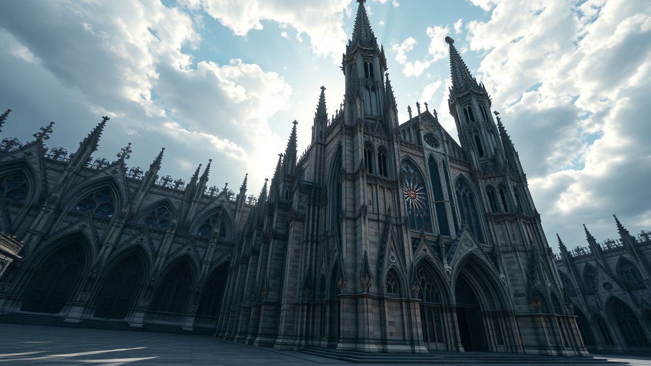 Luminous Gothic Cathedral Buttresses Drama