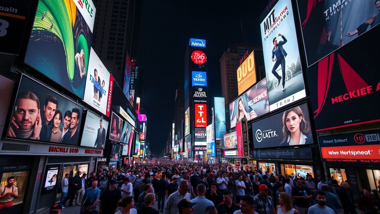 Delicate Times Square Billboards by Night