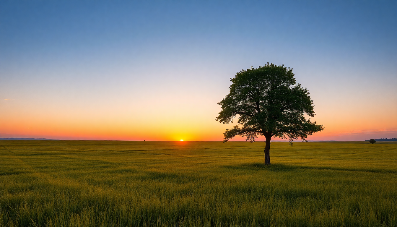 Remarkable Single Tree Horizon at Sunset