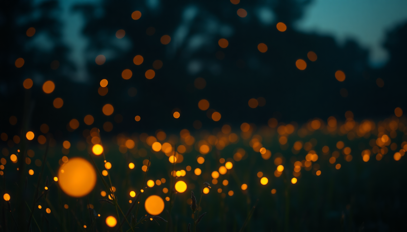 Lustrous Fireflies Field Warm by Night