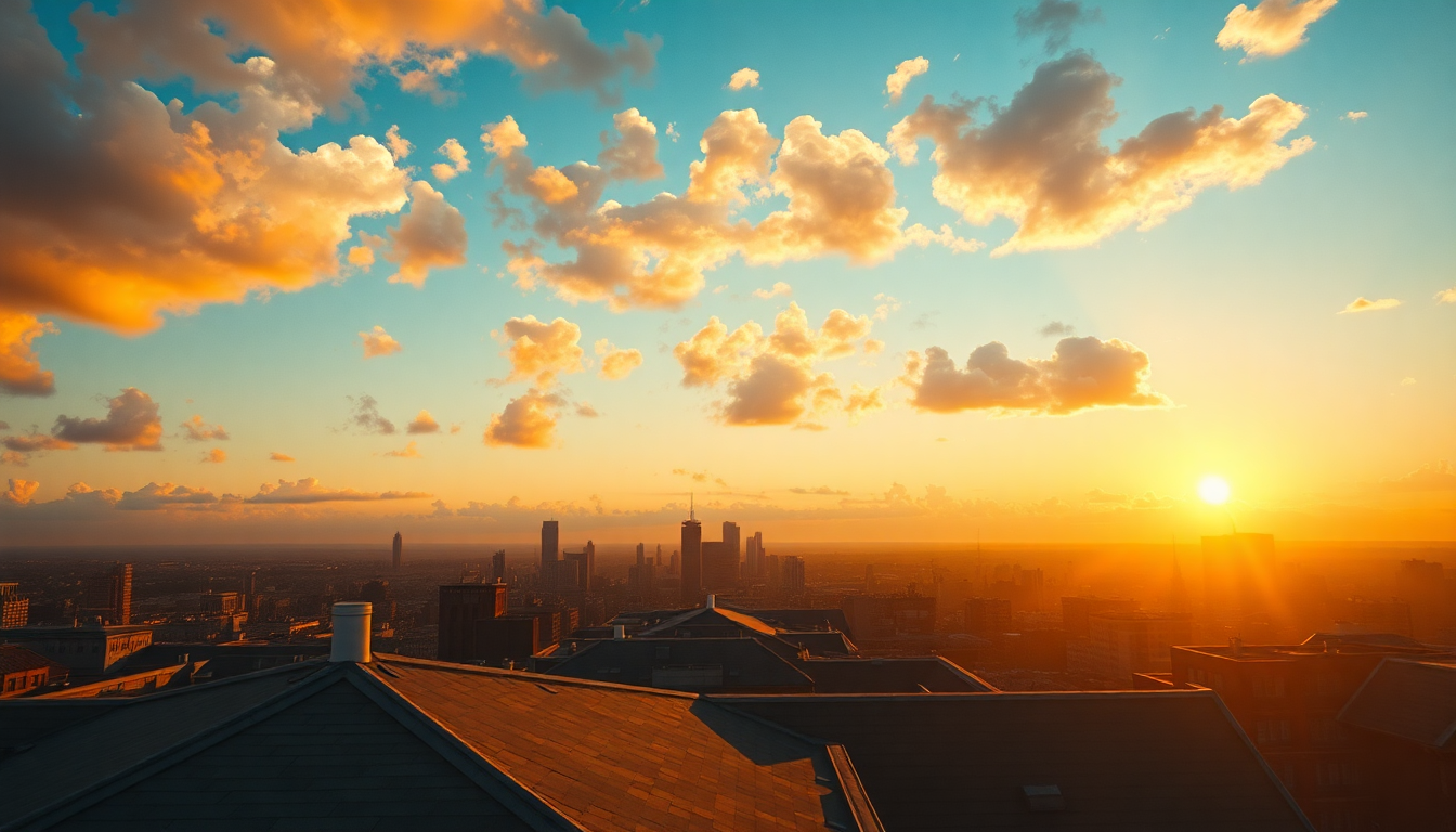 Dramatic Rooftop Skyline Clouds Panorama