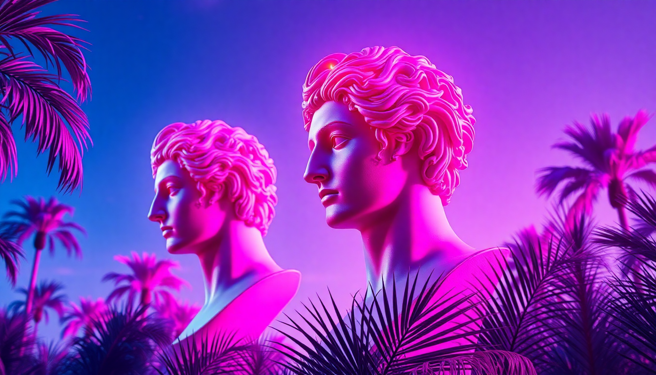 Vintage Vaporwave Roman Busts Panorama