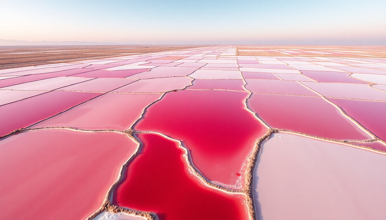 Lustrous Salt Ponds Pink from Above