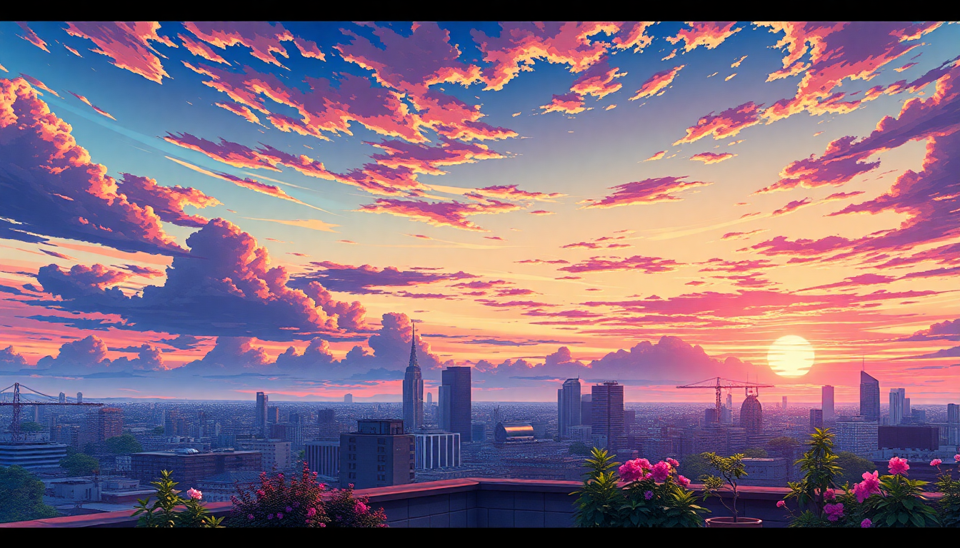 Tranquil Rooftop Garden City at Sunset