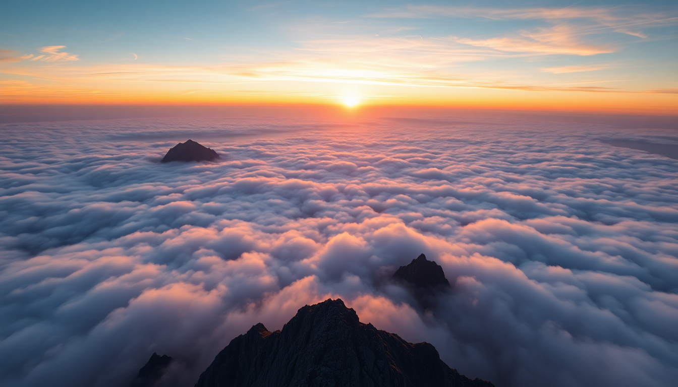 Luminous Sea Clouds Peaks in the Mist