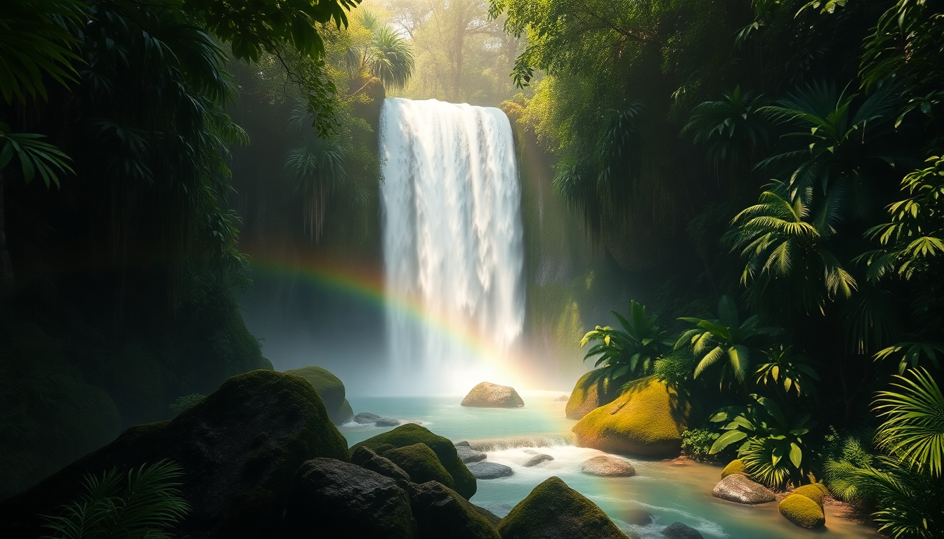Exquisite Jungle Waterfall Hidden in the Mist