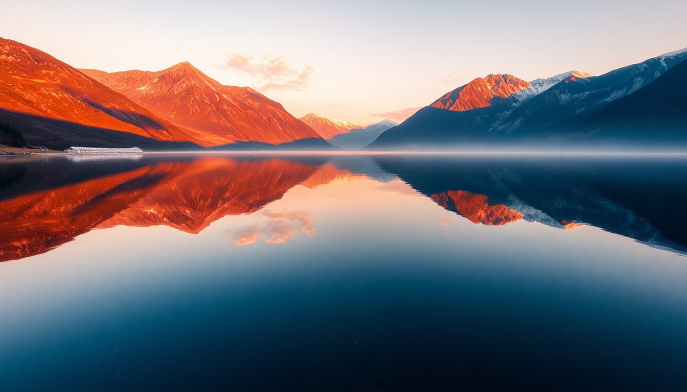 Luminous Lake Mirror Mountains Reflections
