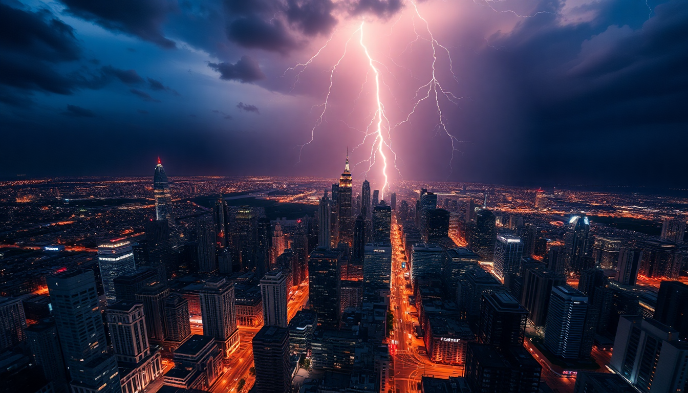 Remarkable Lightning Bolt City by Night