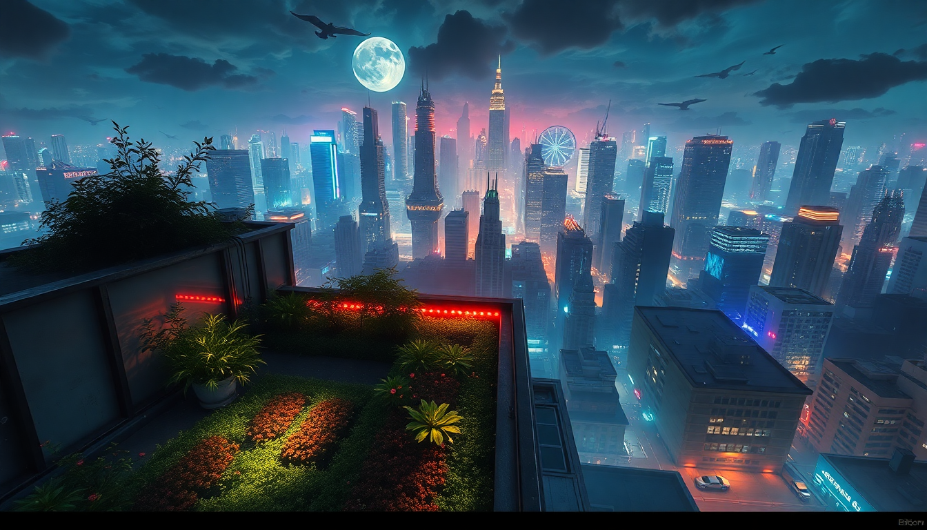 Legendary Rooftop Garden Oasis by Night