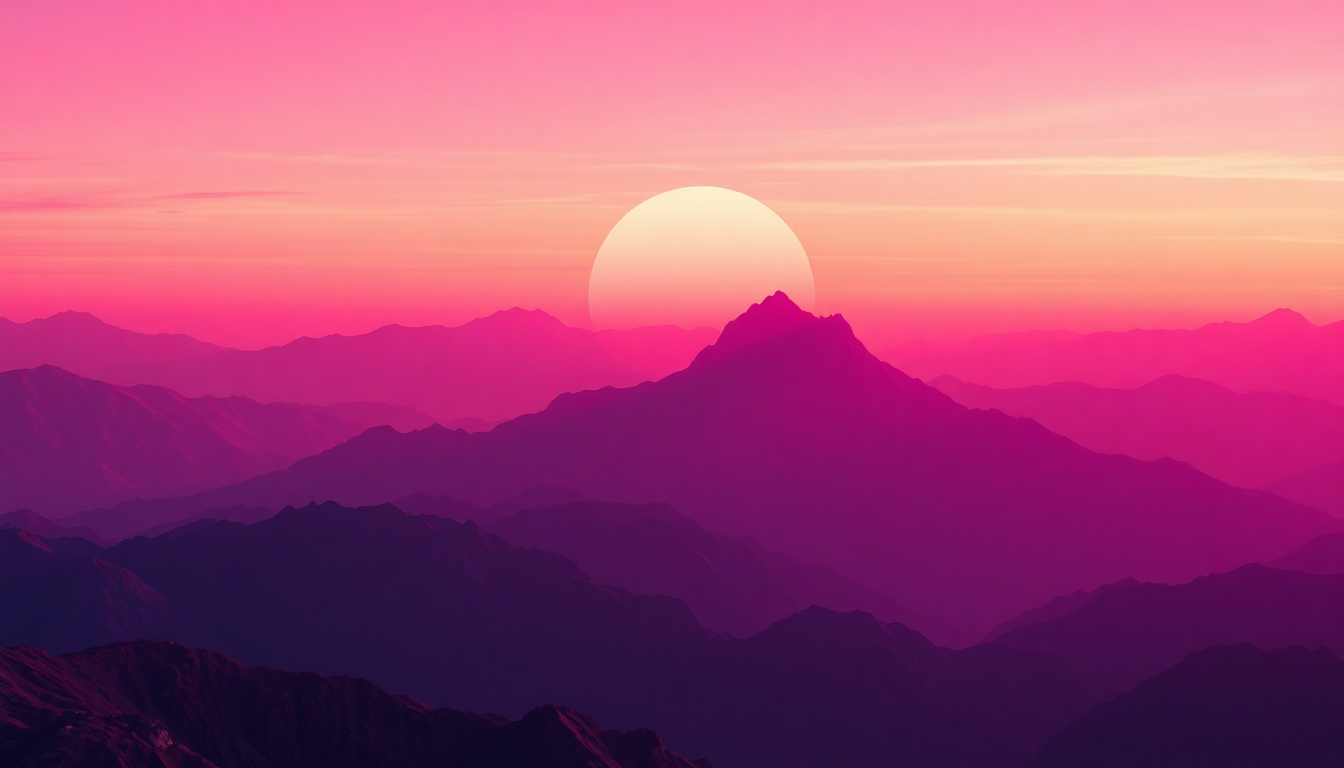 Brilliant Vaporwave Grid Mountains at Sunset
