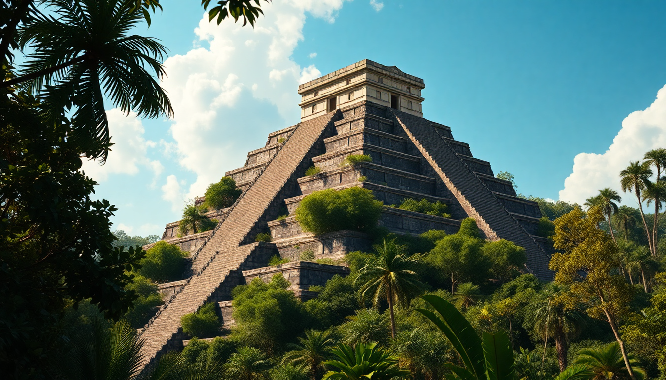 Golden Mayan Pyramid Jungle Ruins