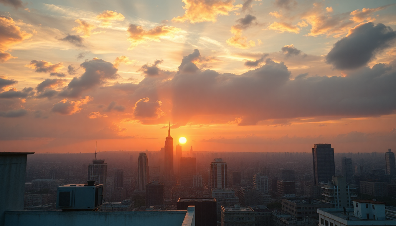 Lustrous Rooftop Skyline Clouds Panorama