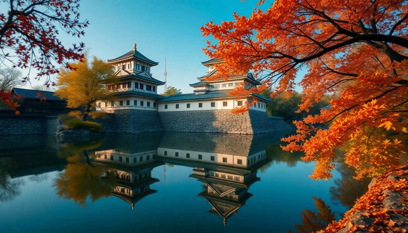 Ornate Japanese Castle Maple in Autumn