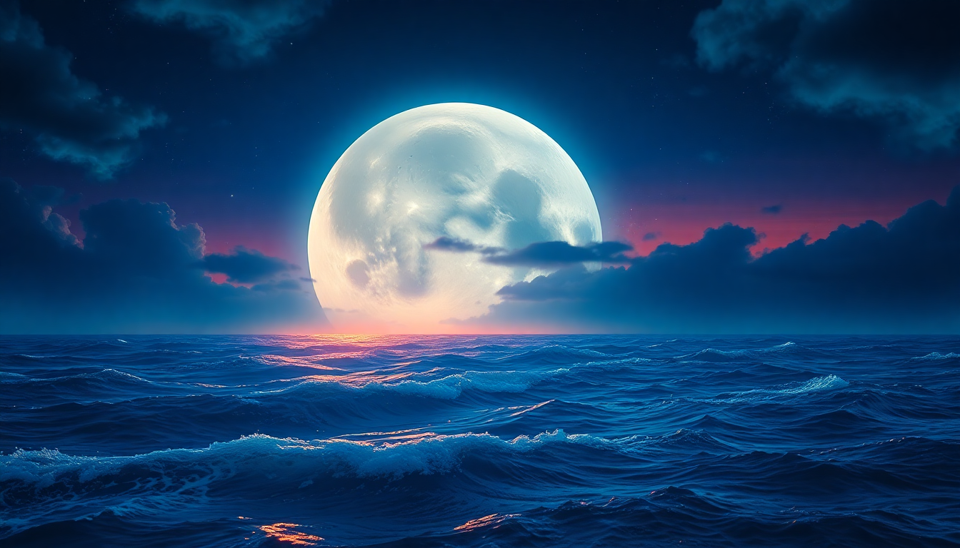 Striking Giant Moon Touching by Night