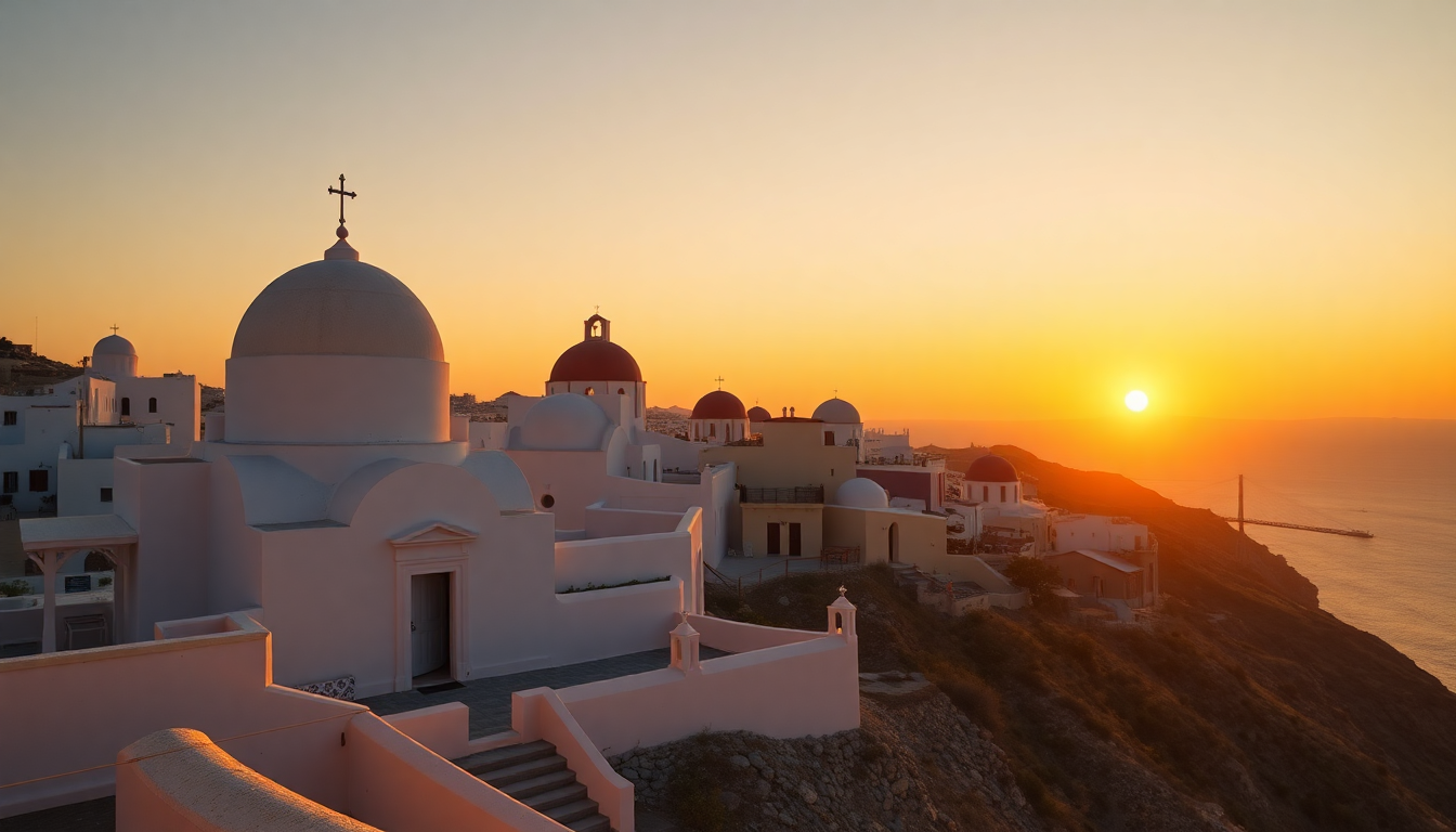 Magnificent Santorini Domes White at Sunset