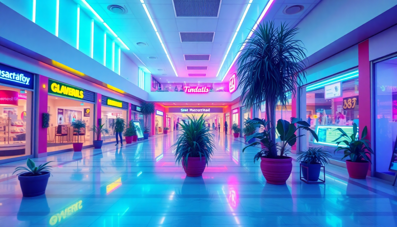 Awe-Inspiring Empty Mall 90s Neon Dreams