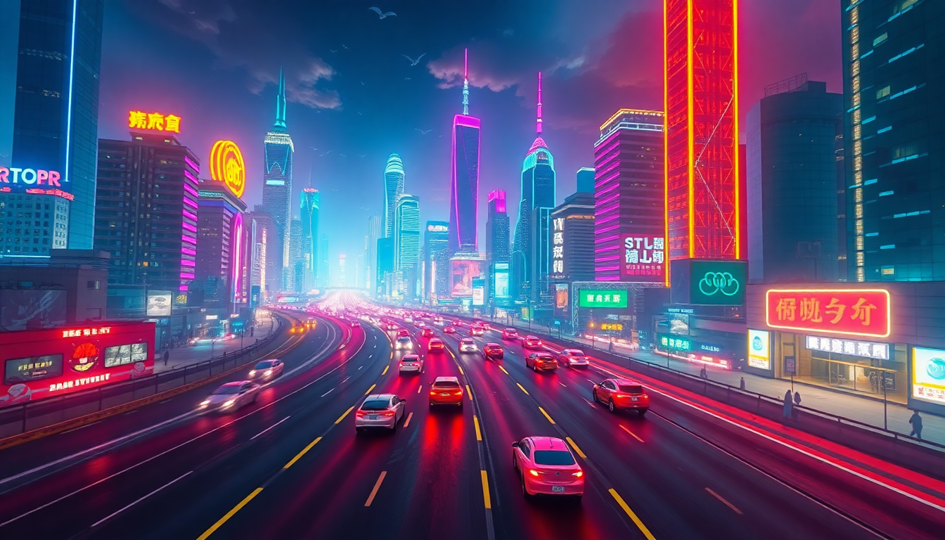 Lustrous Flying Cars Traffic Neon Dreams