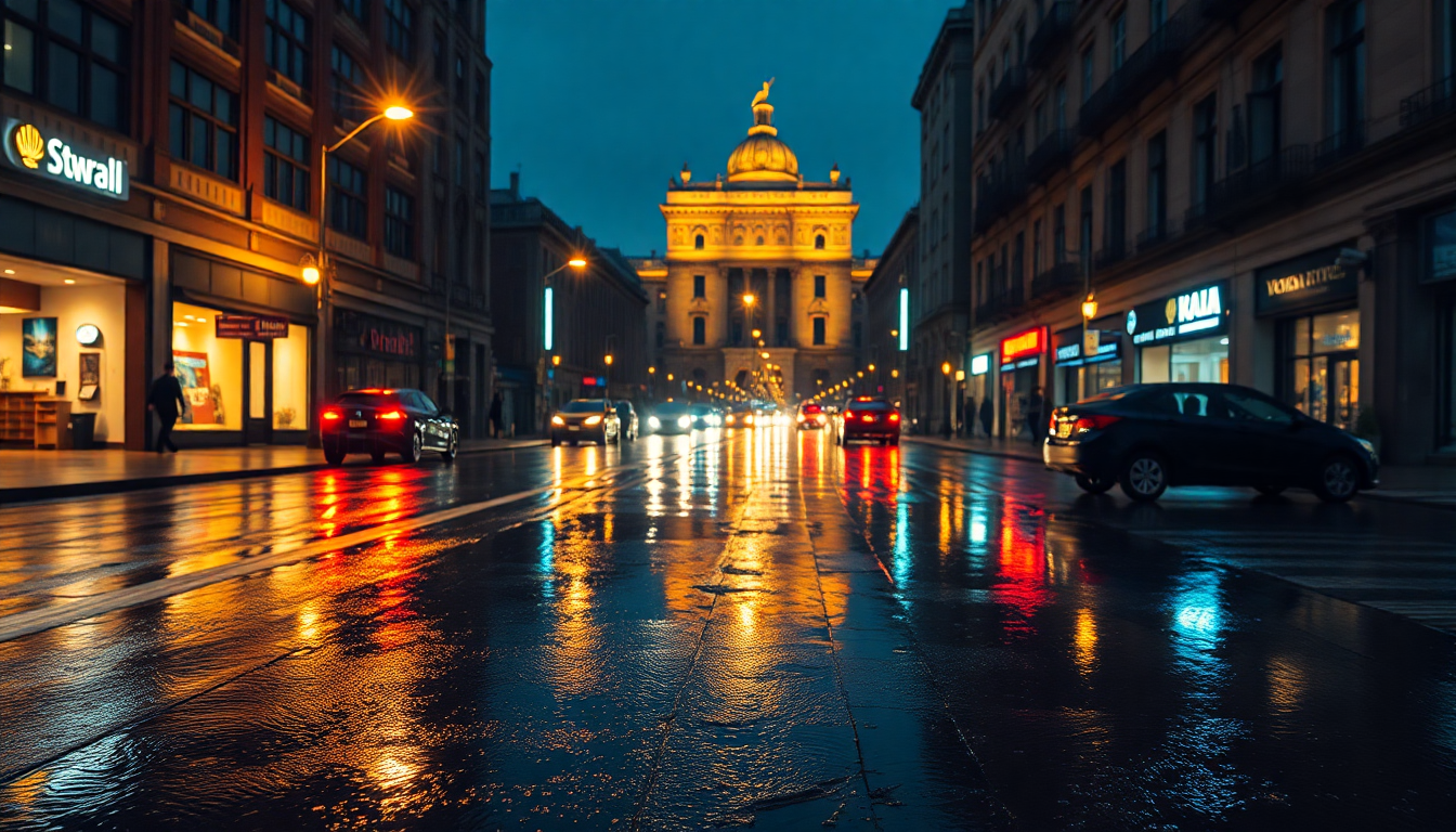 Mystical Street Reflections Lights in the Rain