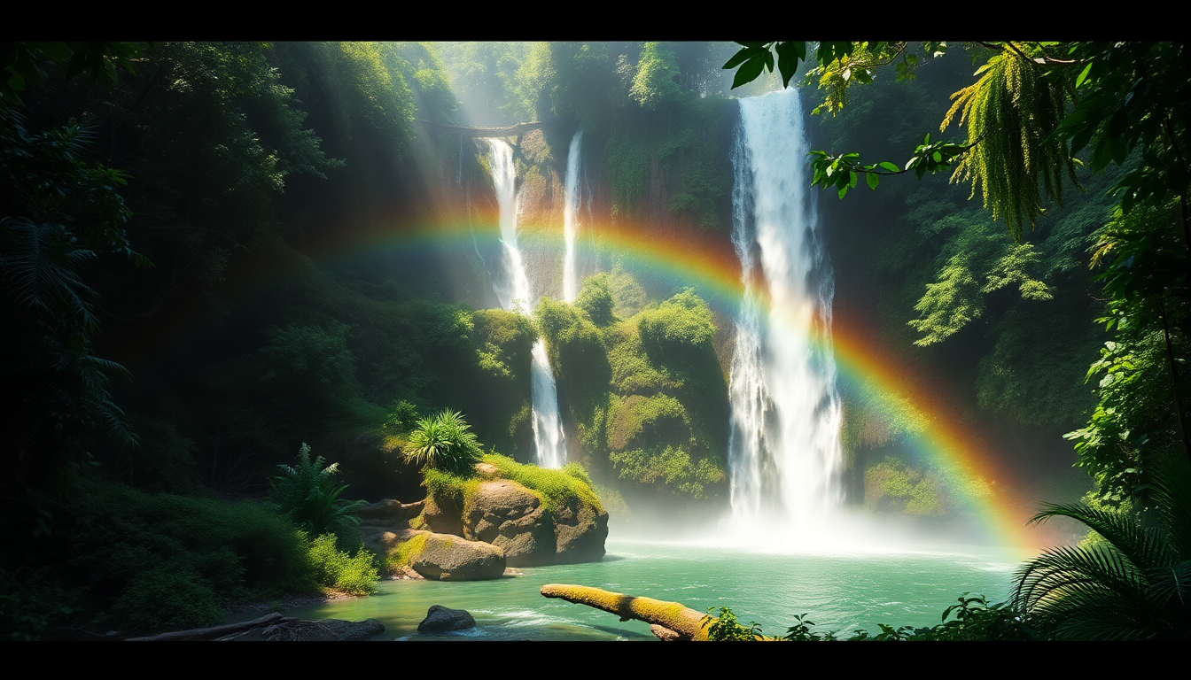 Splendid Jungle Waterfall Hidden in the Mist