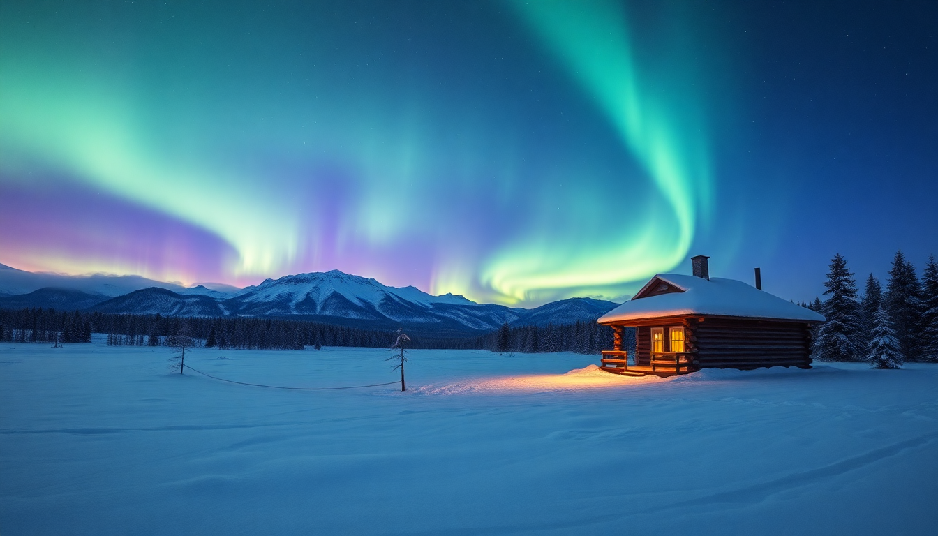Mystical Northern Lights Cabin in Winter