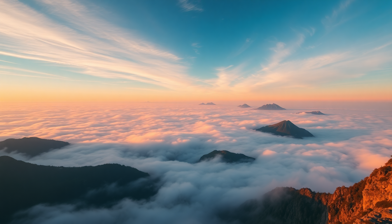 Dazzling Sea Clouds Peaks in the Mist