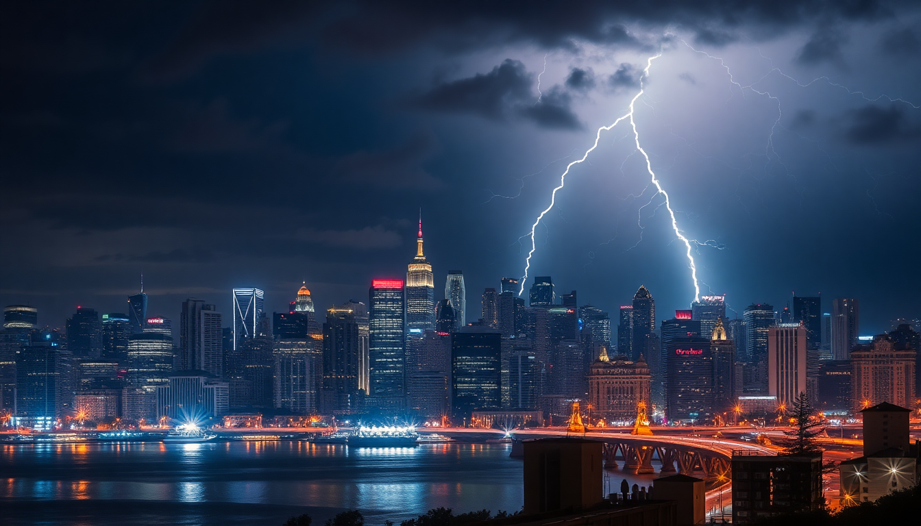 Mesmerizing Lightning Bolt City by Night