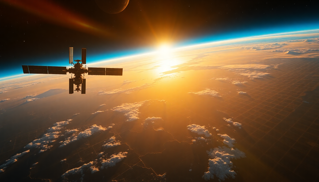 Infinite Space Station Orbiting at Sunrise