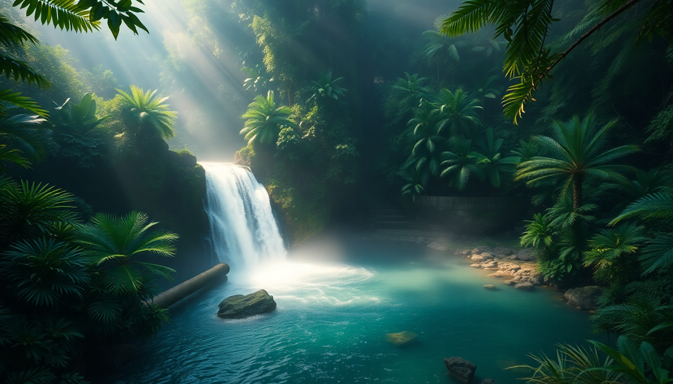 Mystical Jungle Waterfall Hidden in the Mist
