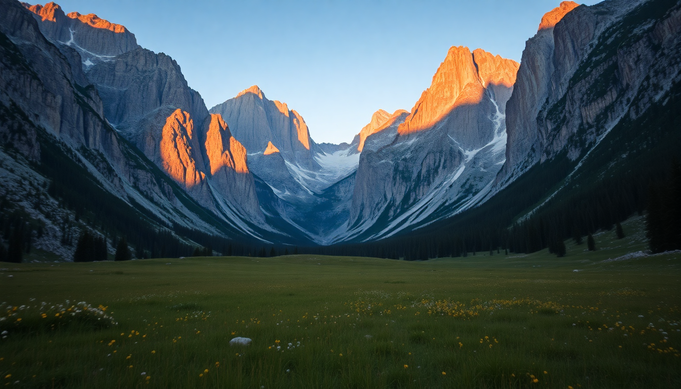 Golden Dolomites Peaks Alpine in Golden Light