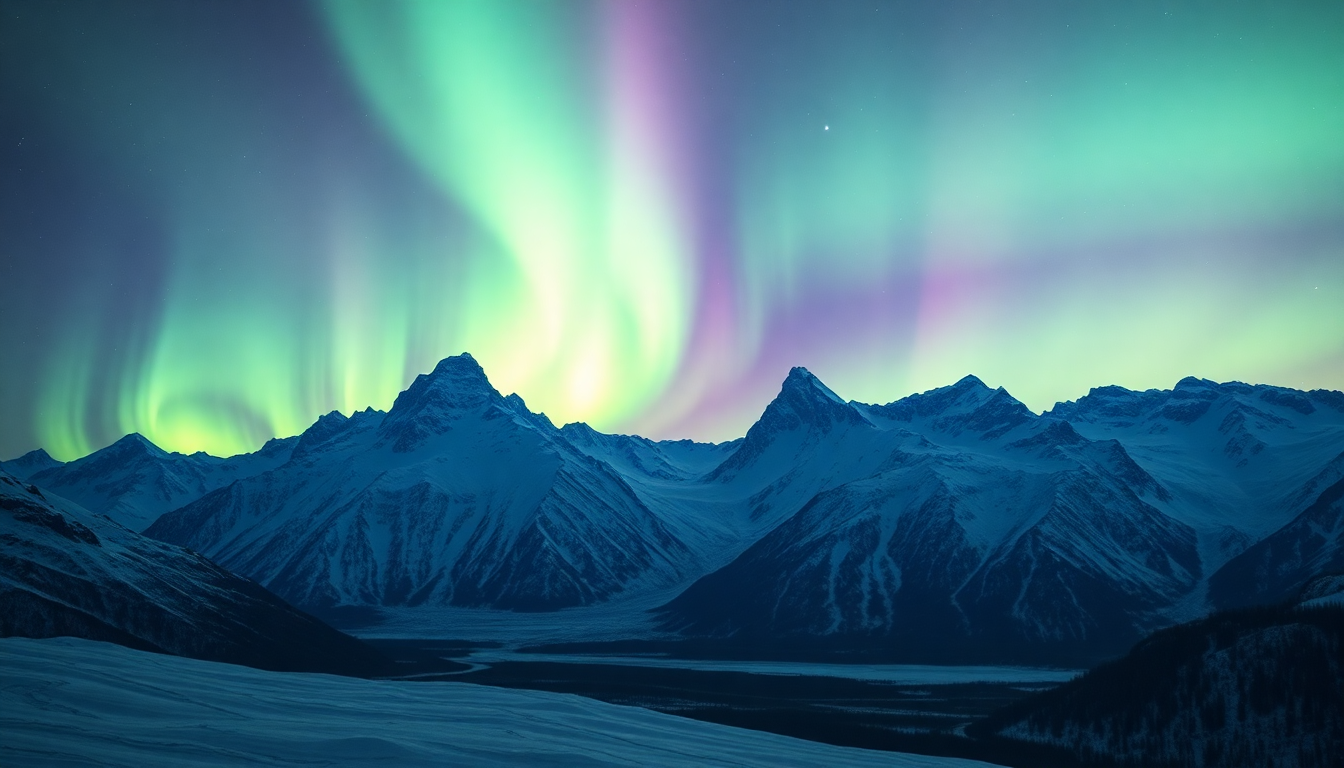 Golden Arctic Northern Lights in Winter